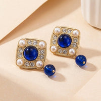 Bohemian Blue Floral Square Earrings