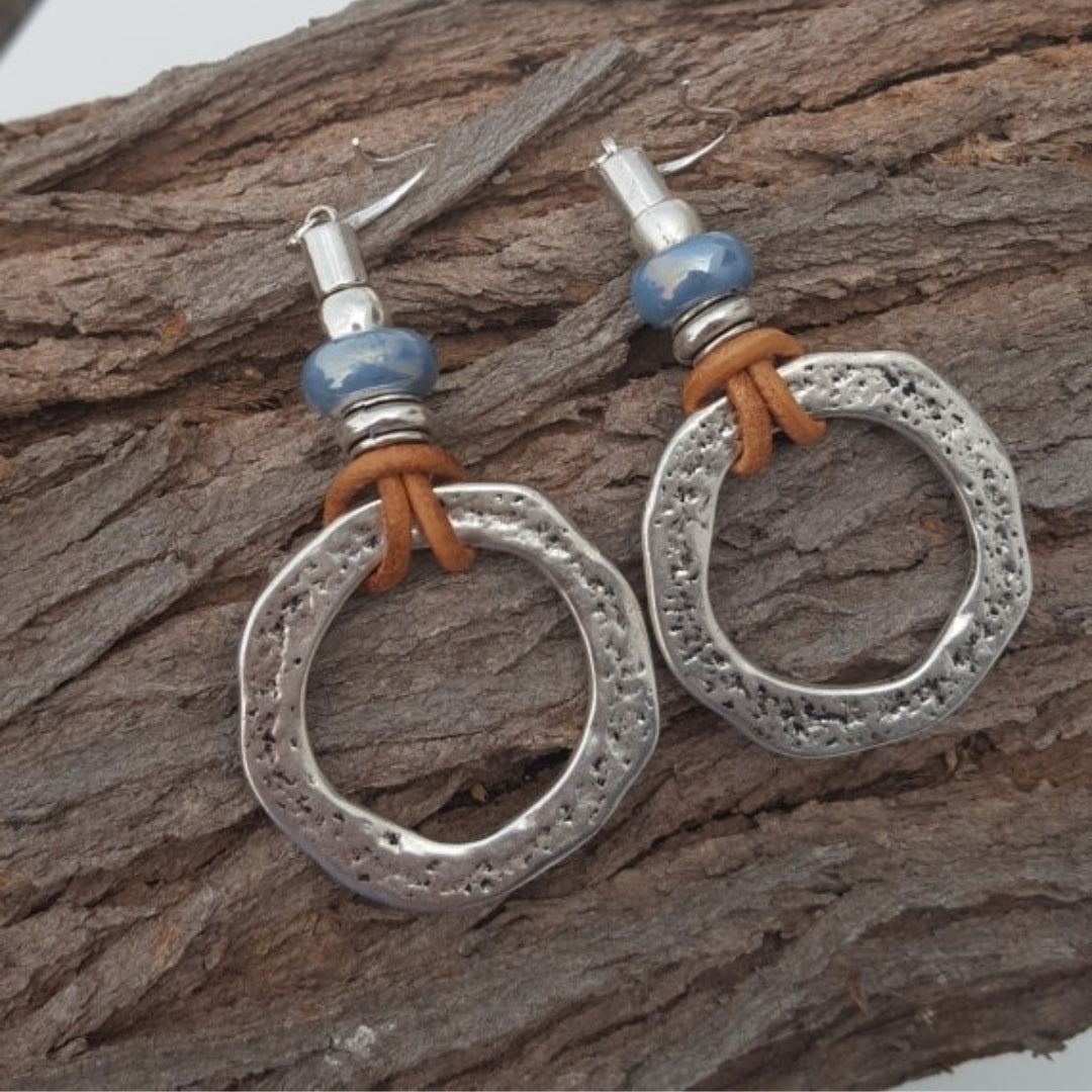Vintage Bohemian Silver Plated Circle Earrings