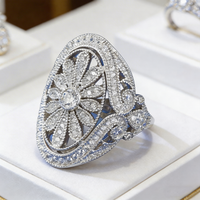 Elegant Vintage Sparkling Full Zirconia Sunflower Ring