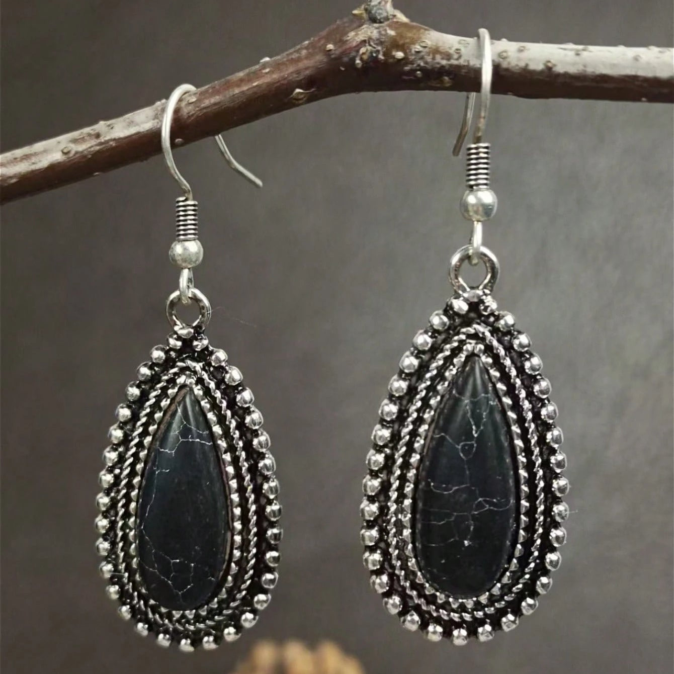 Vintage Retro Turquoise Inlaid Earrings