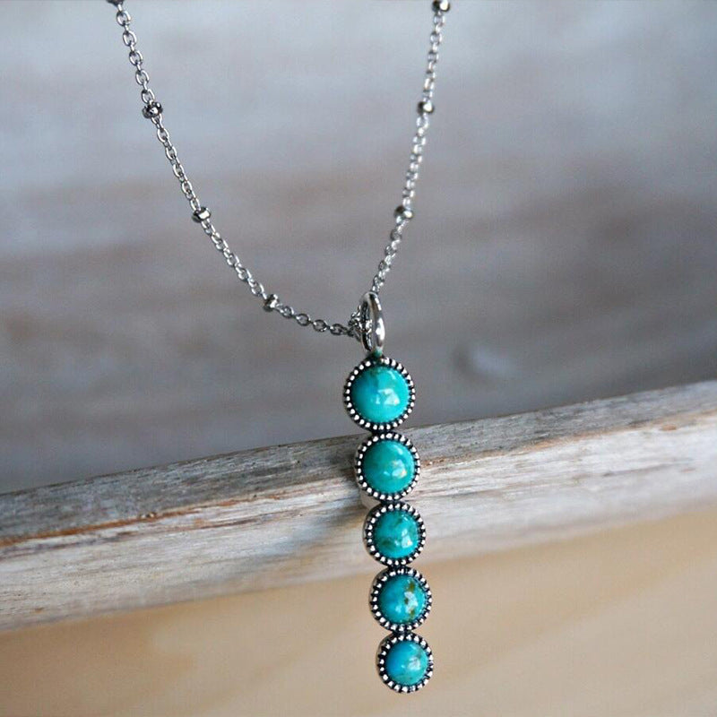 Vintage Ethnic Turquoise Geometric Pattern Pendant Necklace