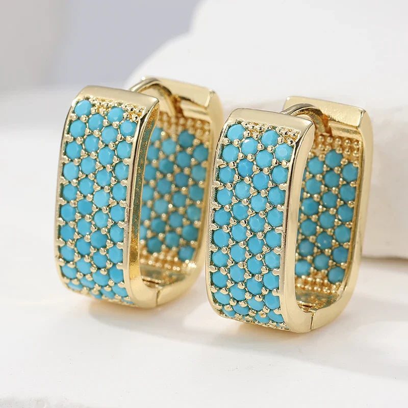 Turquoise Pavé Gold Huggie Earrings