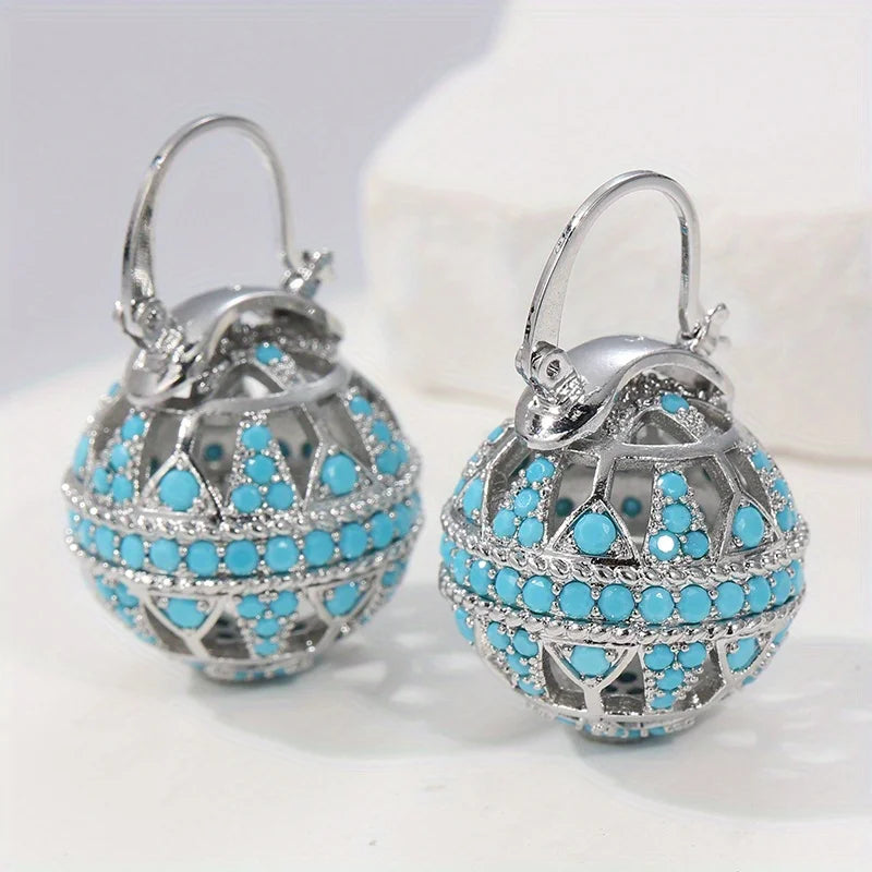 Turquoise Filigree Globe Drop Earrings