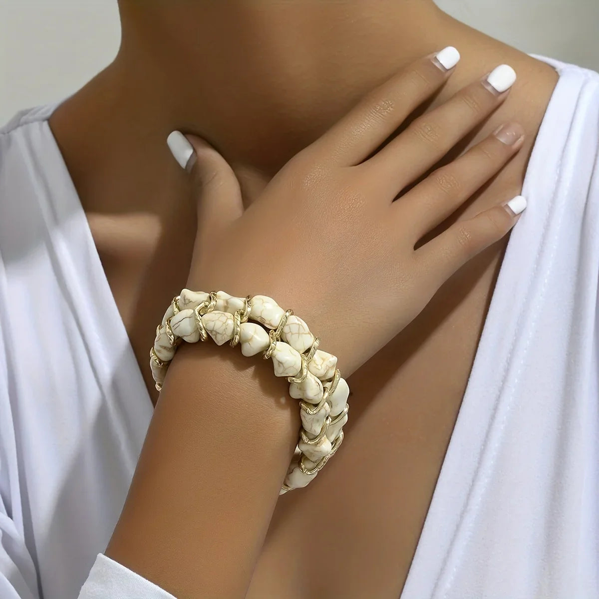 Turquoise Stone Woven Gold Bracelet