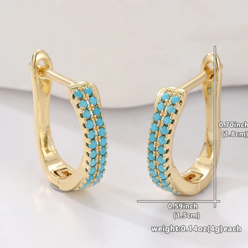 Turquoise Pavé Classic Gold Huggies