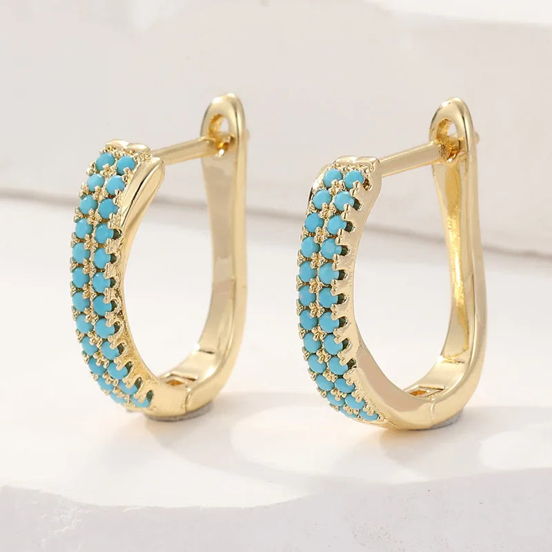 Turquoise Pavé Classic Gold Huggies