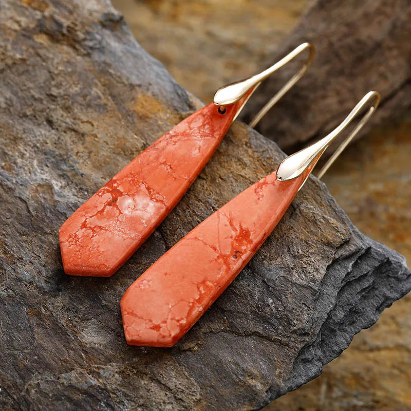 Natural Stone Autumn Blaze Triangle Jadeite Hook Earrings