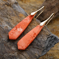 Natural Stone Autumn Blaze Triangle Jadeite Hook Earrings