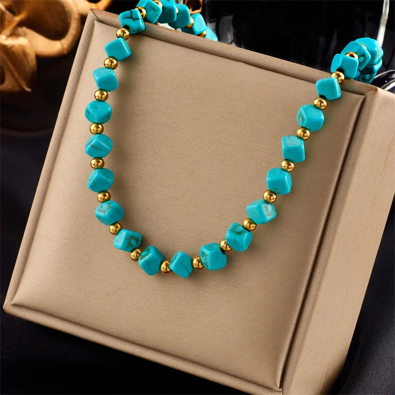 Turquoise Bead & Gold Accent Necklace