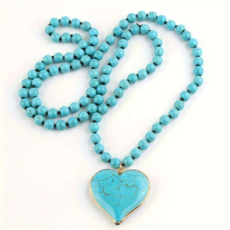 Turquoise Heart Gem Beaded Necklace