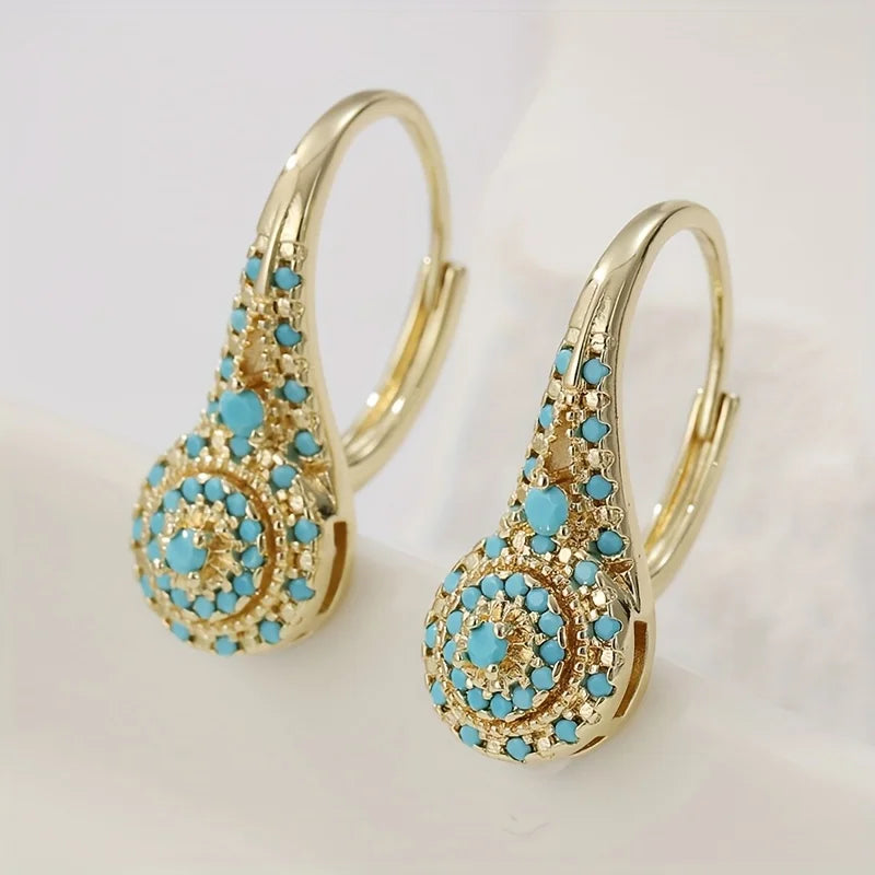 Turquoise Mosaic Teardrop Gold Earrings