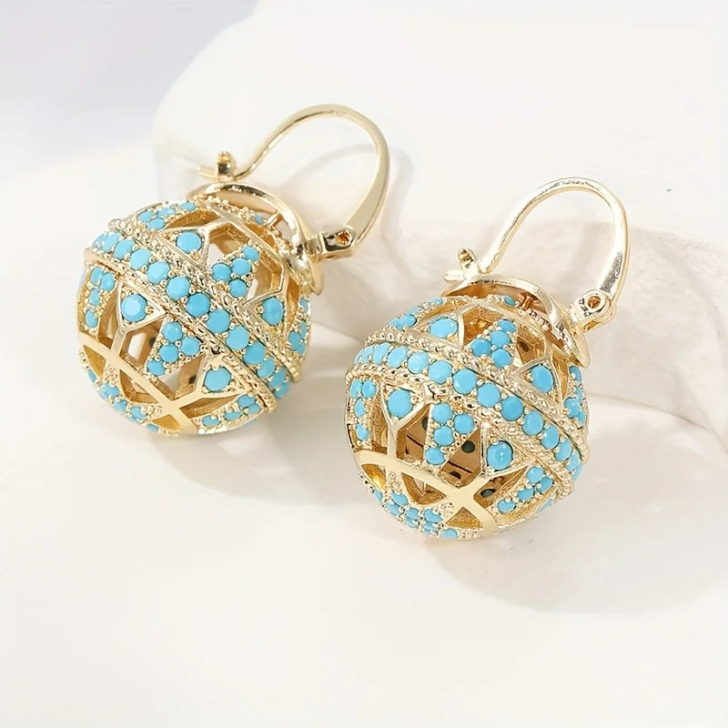 Turquoise Filigree Globe Drop Earrings