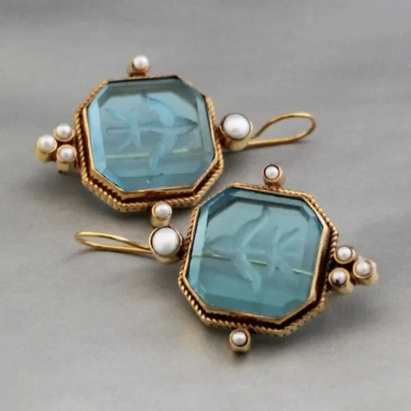 Vintage Pearl Geometric Pendant Drop Earrings