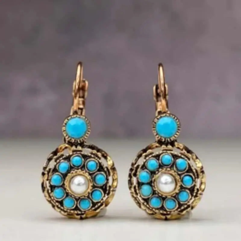 Vintage Turquoise & Pearl Medallion Earrings