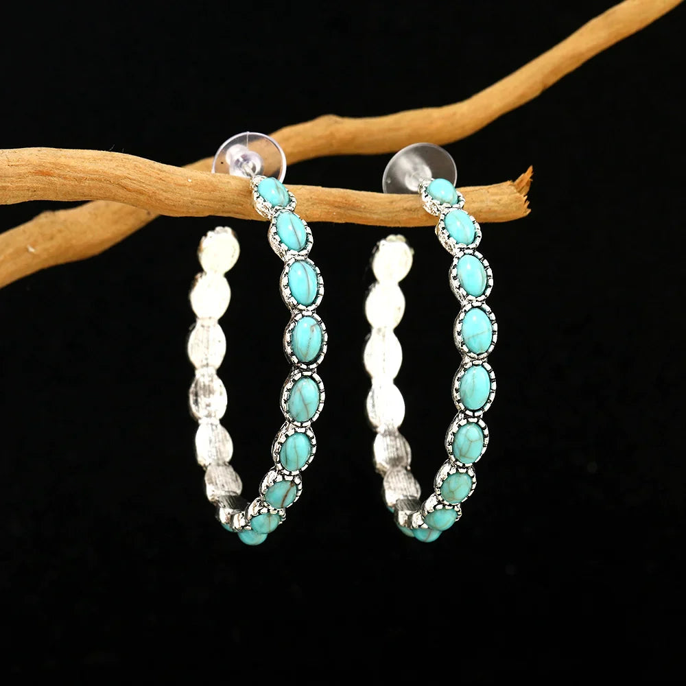 Vintage Oval Silver Hoop Earrings