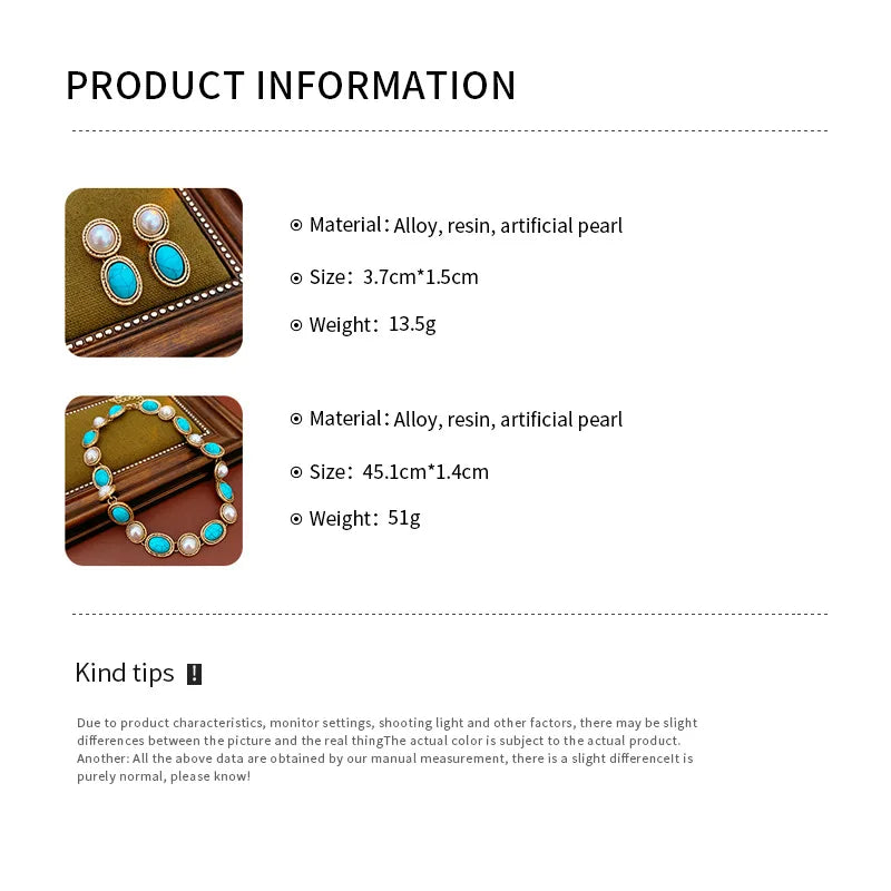 Turquoise & Pearl Antique Gold Statement Set