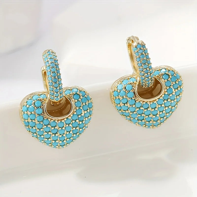 Turquoise Heart Pavé Lock Earrings