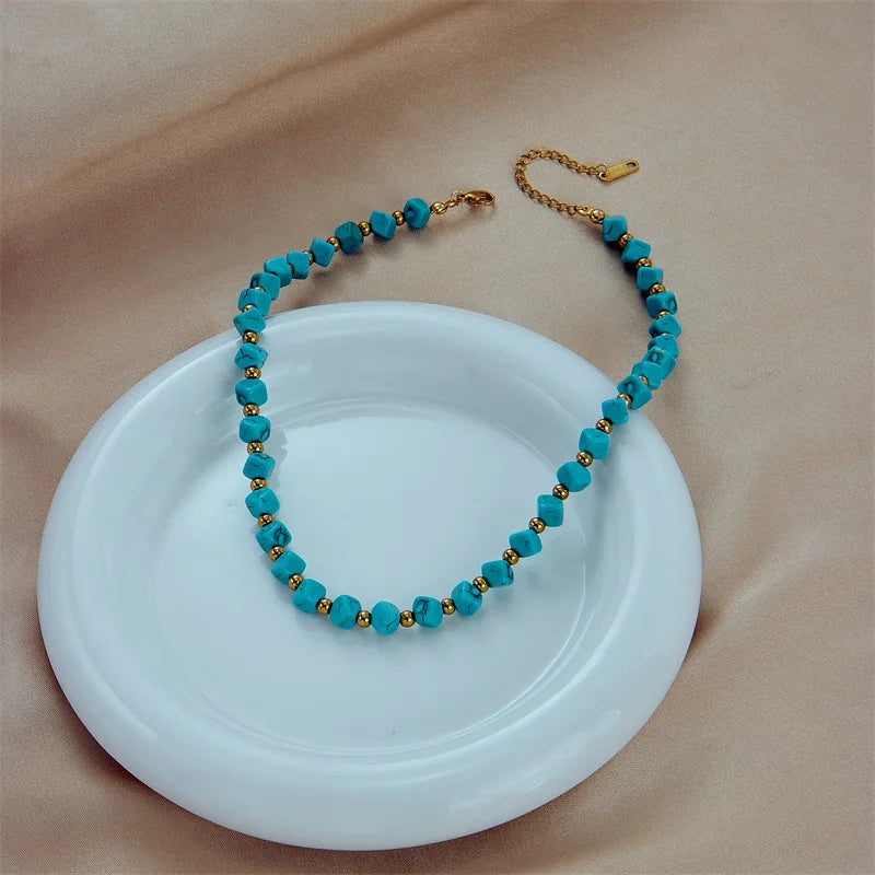 Turquoise Bead & Gold Accent Necklace
