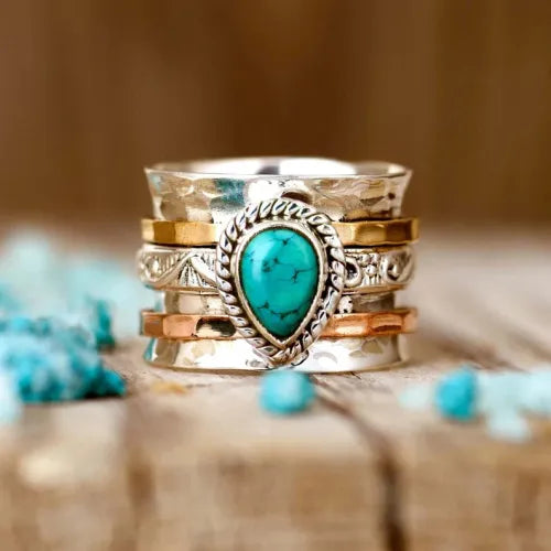 Wide Teardrop Turquoise Sterling Silver Ring