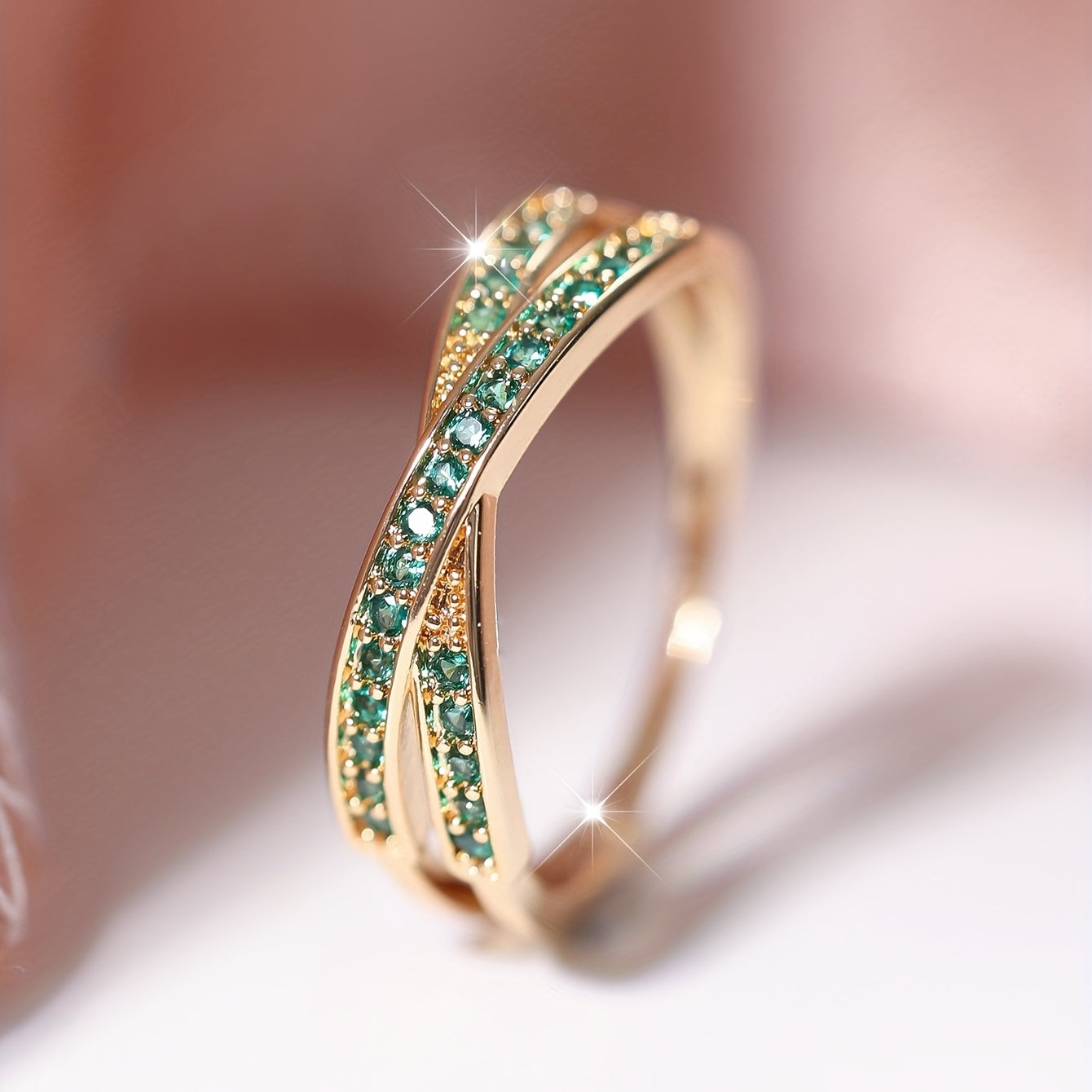 Elegant Minimalist Crossover Twisted Gold Plated Zirconia Ring