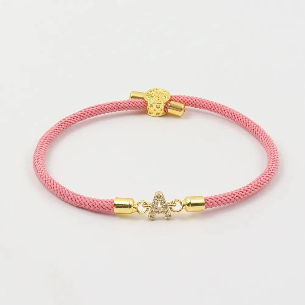 Dainty Personalized Initial Cord Bracelet with Pavé Diamond Charm