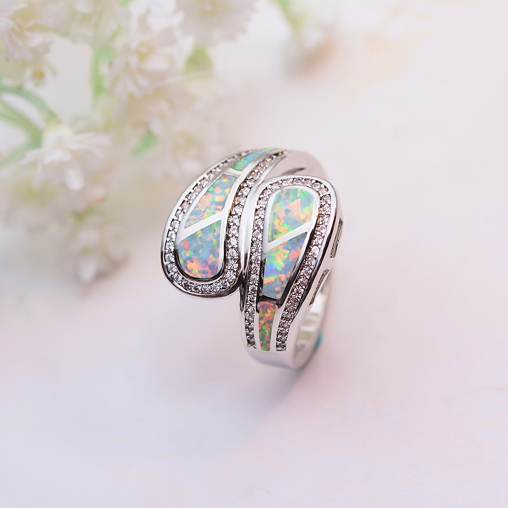 Vintage Bohemian White Opal Stone Silver Plated Ring