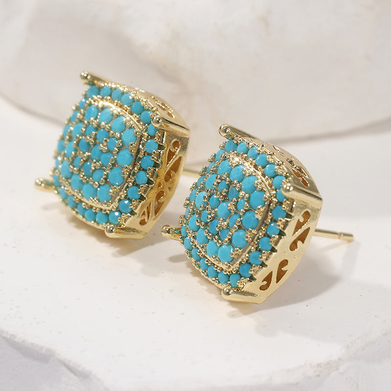 Elegant Square Synthetic Turquoise Stud Earrings