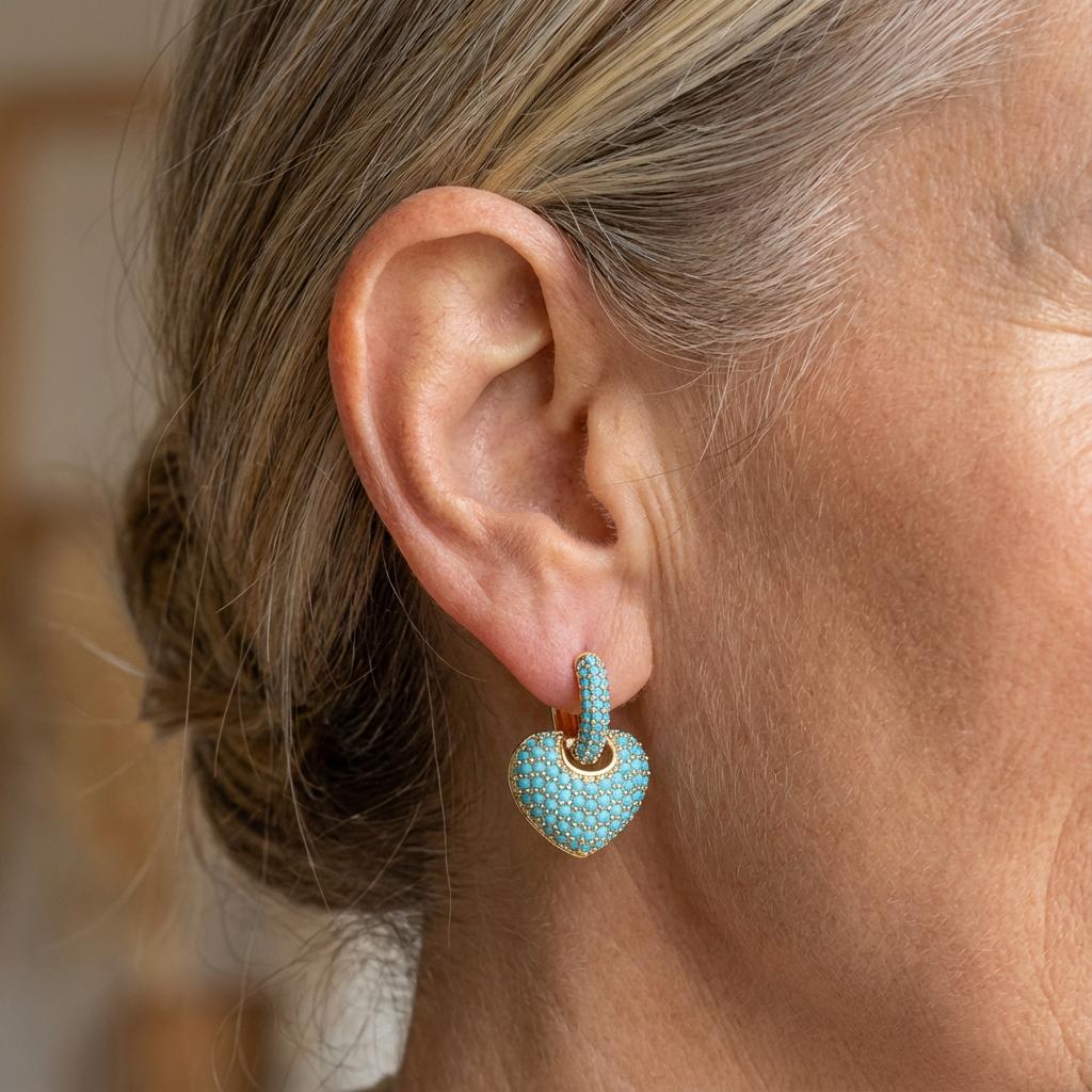 Turquoise Heart Pavé Lock Earrings