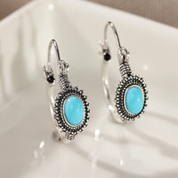 Vintage Retro Style Elongated Turquoise Round Splicing Earrings