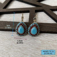 Vintage Turquoise Rhinestone Teardrop Resin Earrings