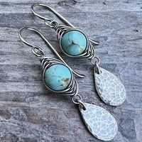 Elegant Retro Wire-Wrapped Turquoise Metal Pendant Earrings