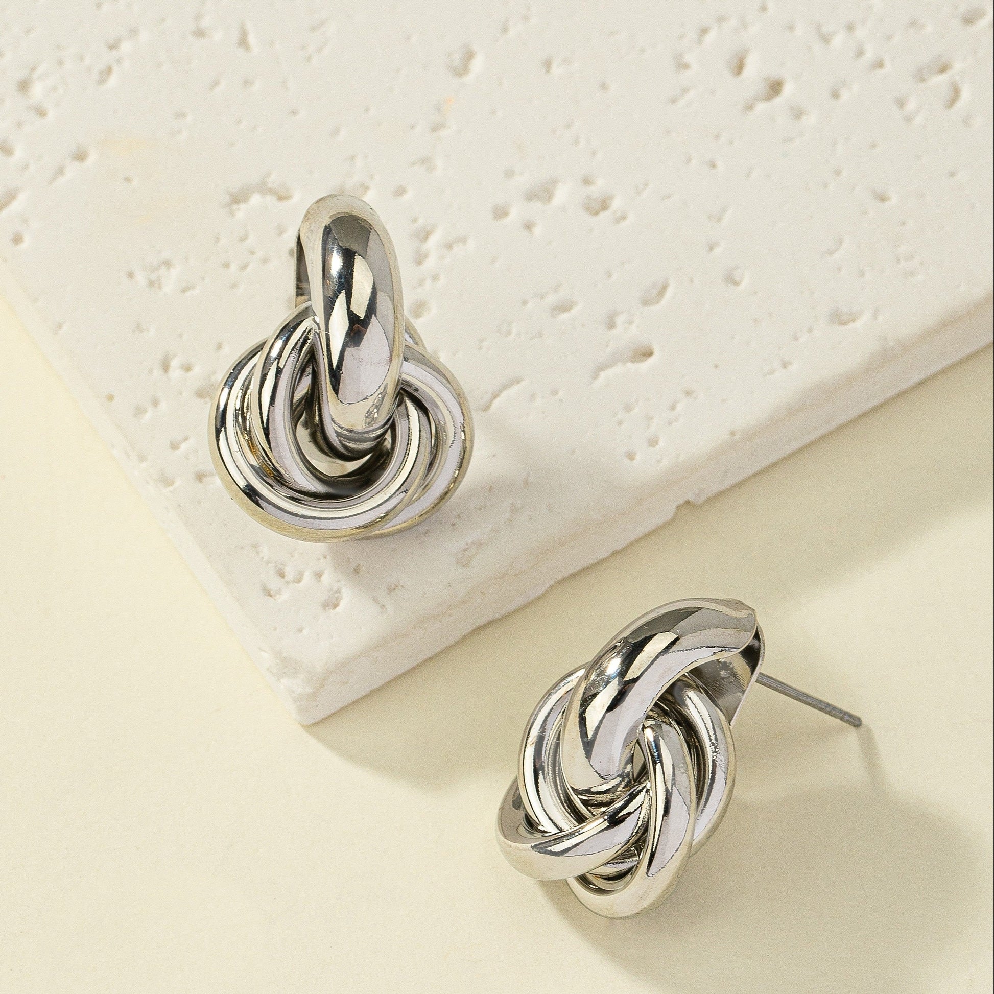 Elegant Silver Plated Geometric Interlocking Hoop Earrings