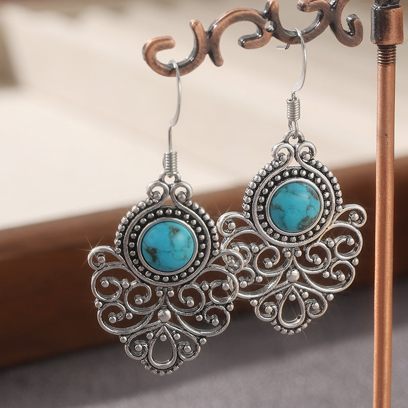 Bohemian Vintage Style Filigree Turquoise Pendant Earrings