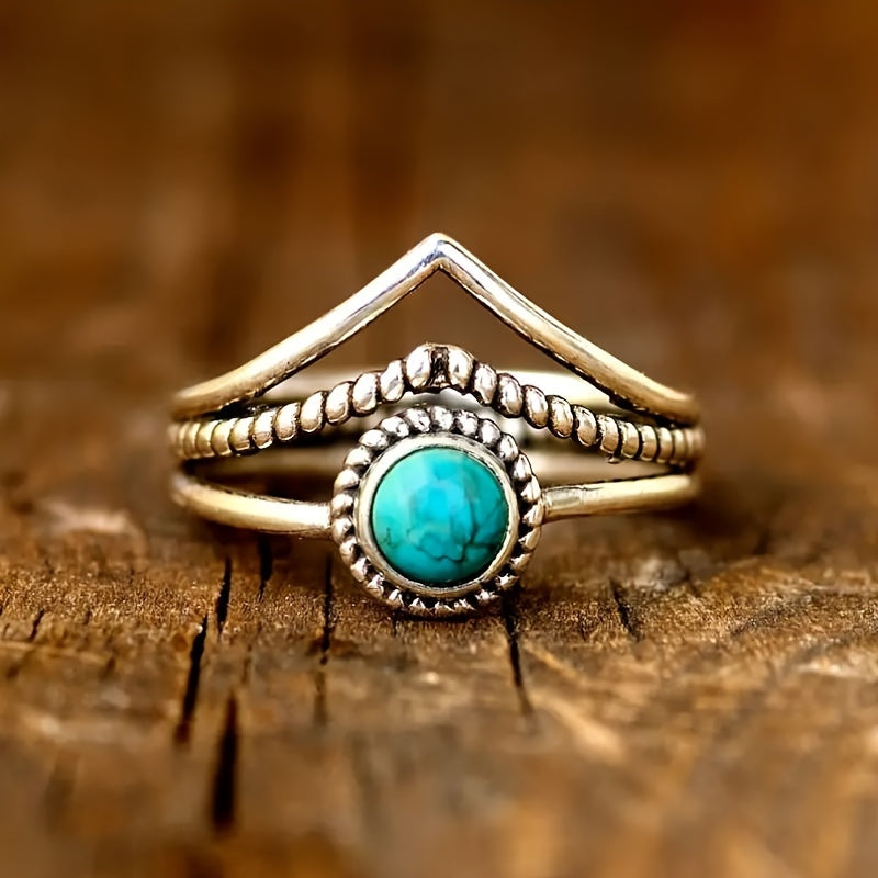 Sterling Silver Round Turquoise Stack Ring