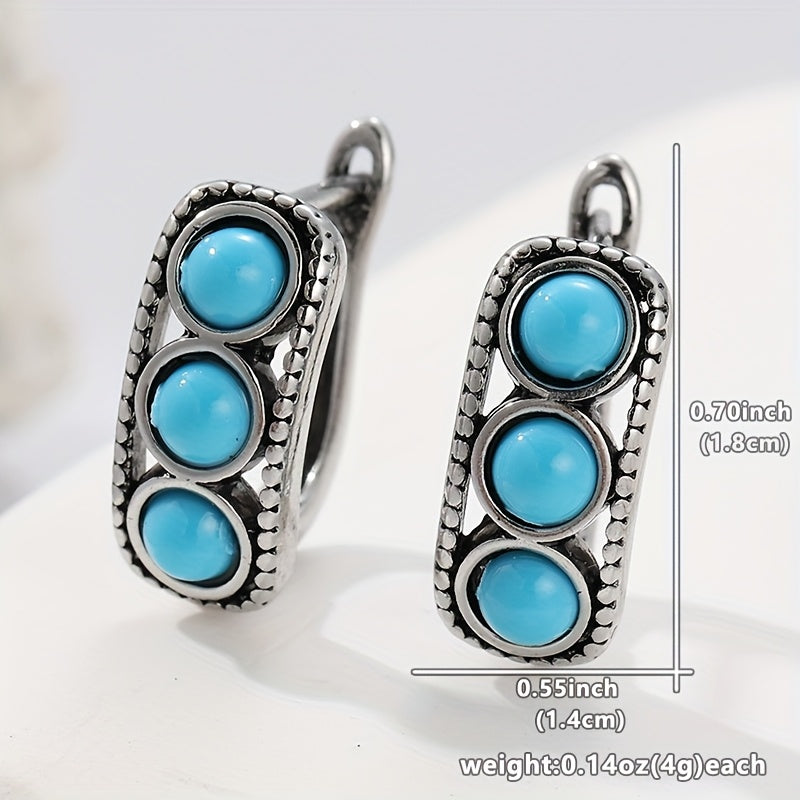 Vintage Chunky Turquoise Bead Hoop Earrings