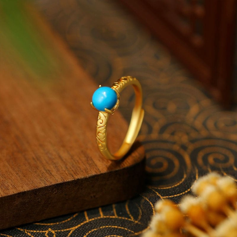Elegant Smooth Turquoise Gemstone Golden Band Ring