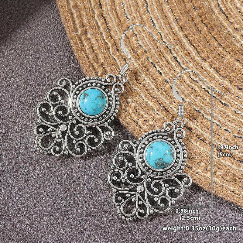 Bohemian Vintage Style Filigree Turquoise Pendant Earrings