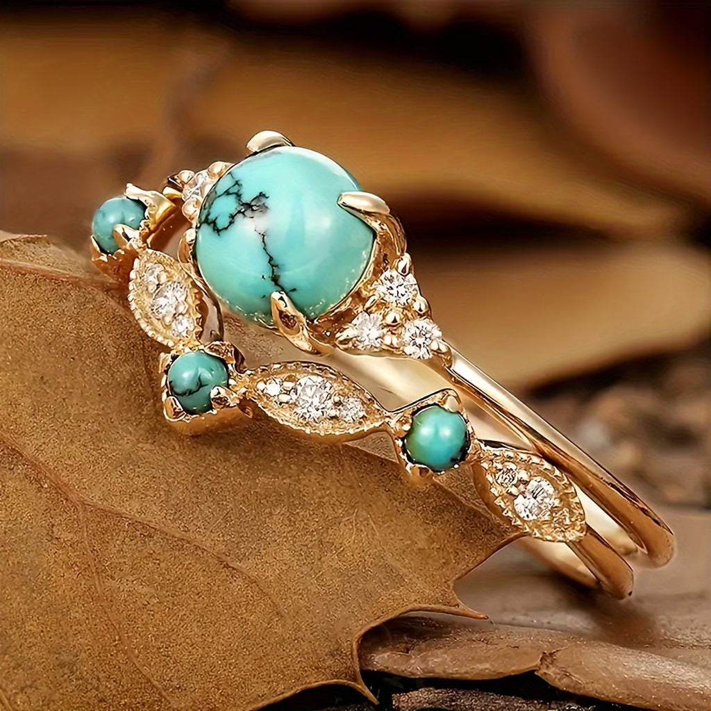 Elegant Vintage Turquoise Statement Gold Plated Ring