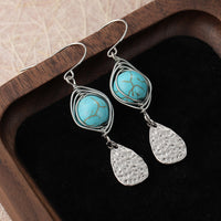 Elegant Retro Wire-Wrapped Turquoise Metal Pendant Earrings