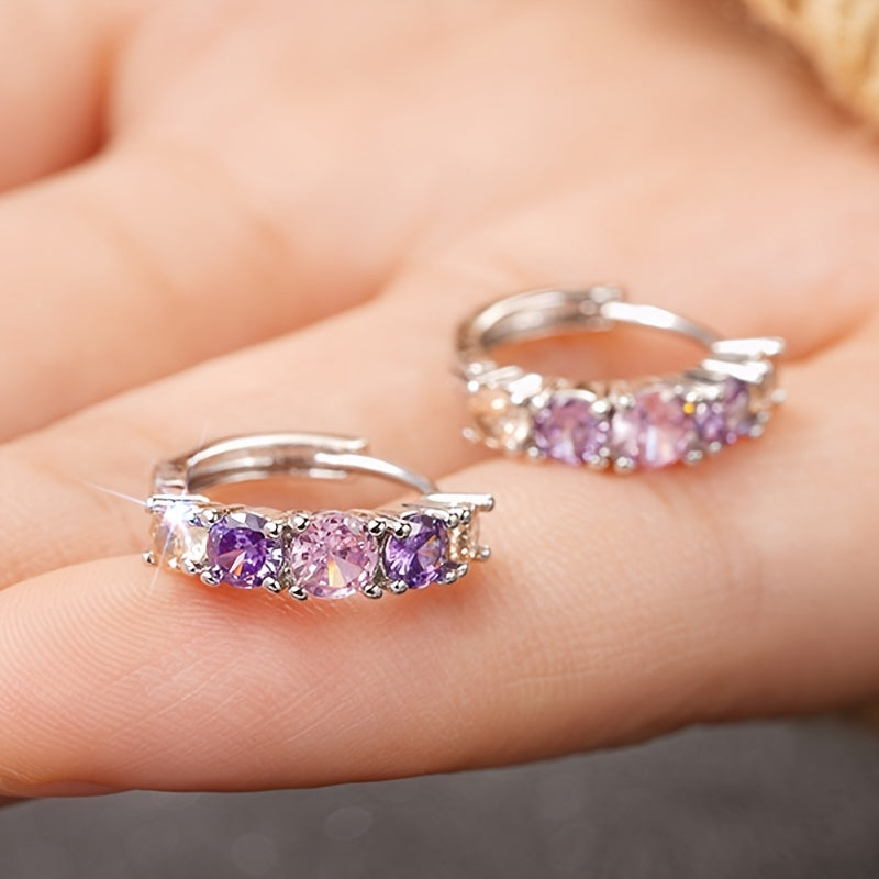 Elegant Vintage Style Colorful Zirconia Hoop Earrings