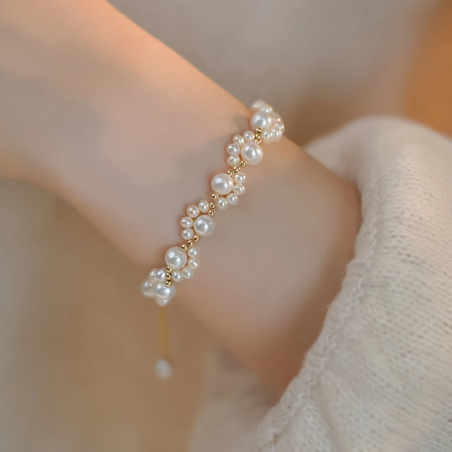 Classic Pearl Beaded Cat Paw Gold Plated Adjustable Bracelet