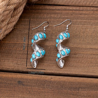 Bohemian Spiral Design Turquoise Inlay Pendant Earrings