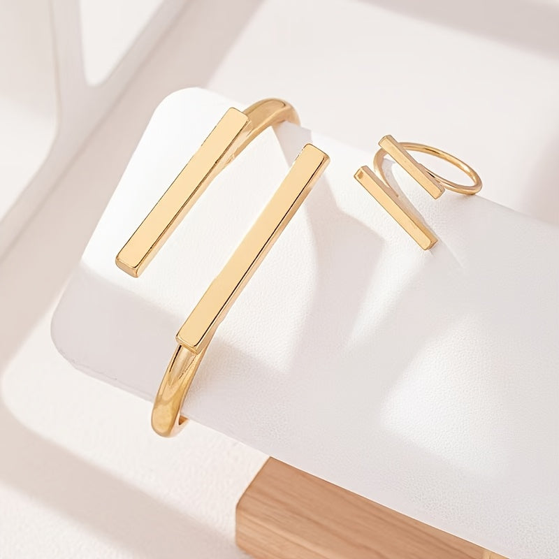 Stylish Geometric Adjustable Bracelet Rings Set