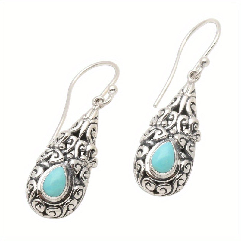 Vintage Boho Style Turquoise Filigree Teardrop Earrings
