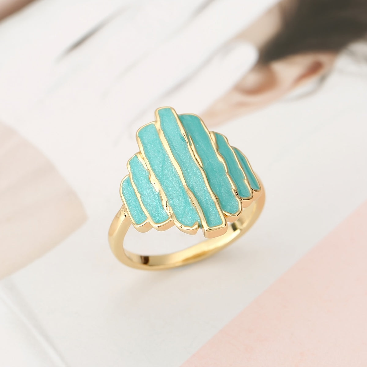 Bohemian Painted Oil Irregular Rock Edge Mint Green Ring