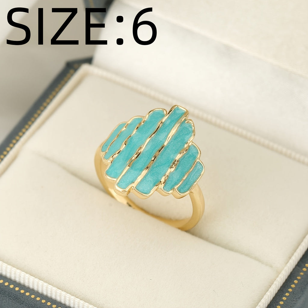 Bohemian Painted Oil Irregular Rock Edge Mint Green Ring