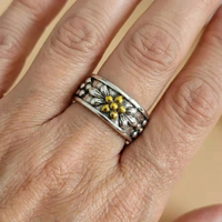 Bohemian Carved Floral Garden Wide Band Ring