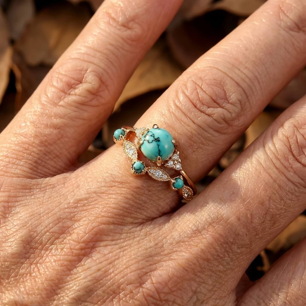 Elegant Vintage Turquoise Statement Gold Plated Ring