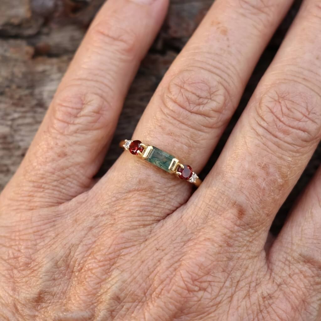 Vintage Minimalist Glass Gemstone Gold Plated Ring