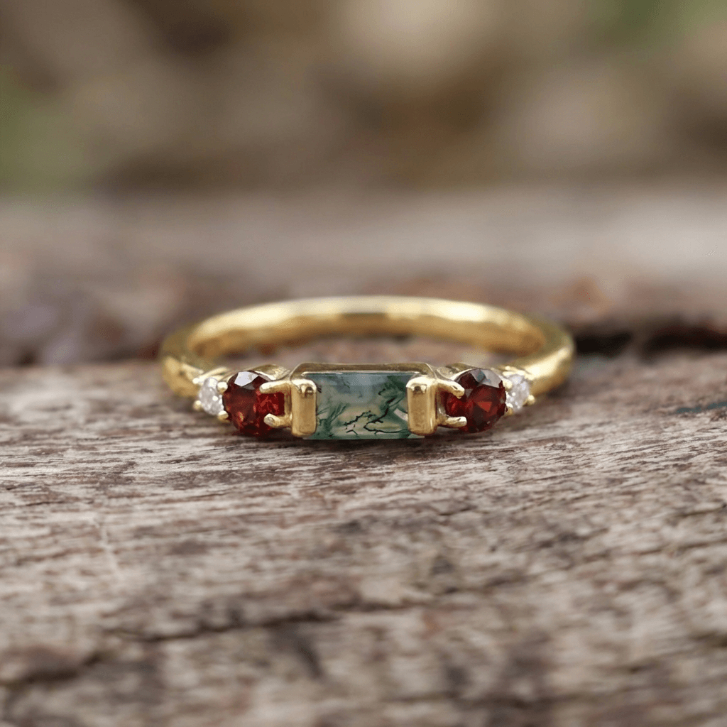 Vintage Minimalist Glass Gemstone Gold Plated Ring